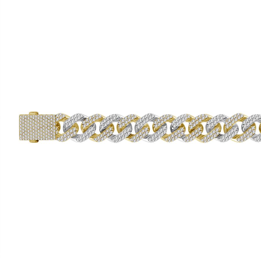 MEN'S BRACELET 11.00CT ROUND DIAMOND 10K WHITE/YELLOW GOLD