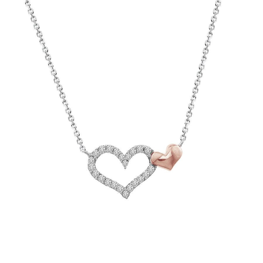 LADIES NECKLACE 0.10CT ROUND DIAMOND 10K WHITE/ROSE GOLD