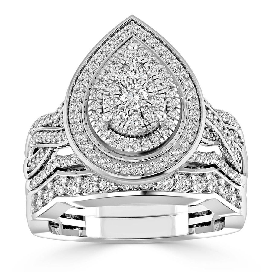 LADIES BRIDAL SET 1.00CT ROUND DIAMOND 14K WHITE GOLD