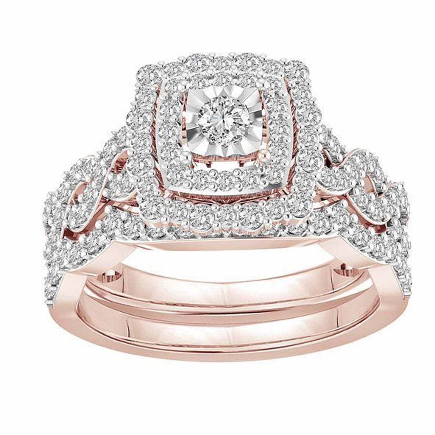 LADIES BRIDAL SET 1.00CT ROUND DIAMOND 14K ROSE GOLD