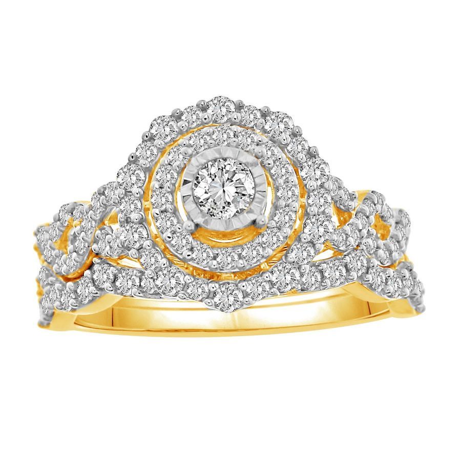 LADIES BRIDAL SET 1.00CT ROUND DIAMOND 14K YELLOW GOLD