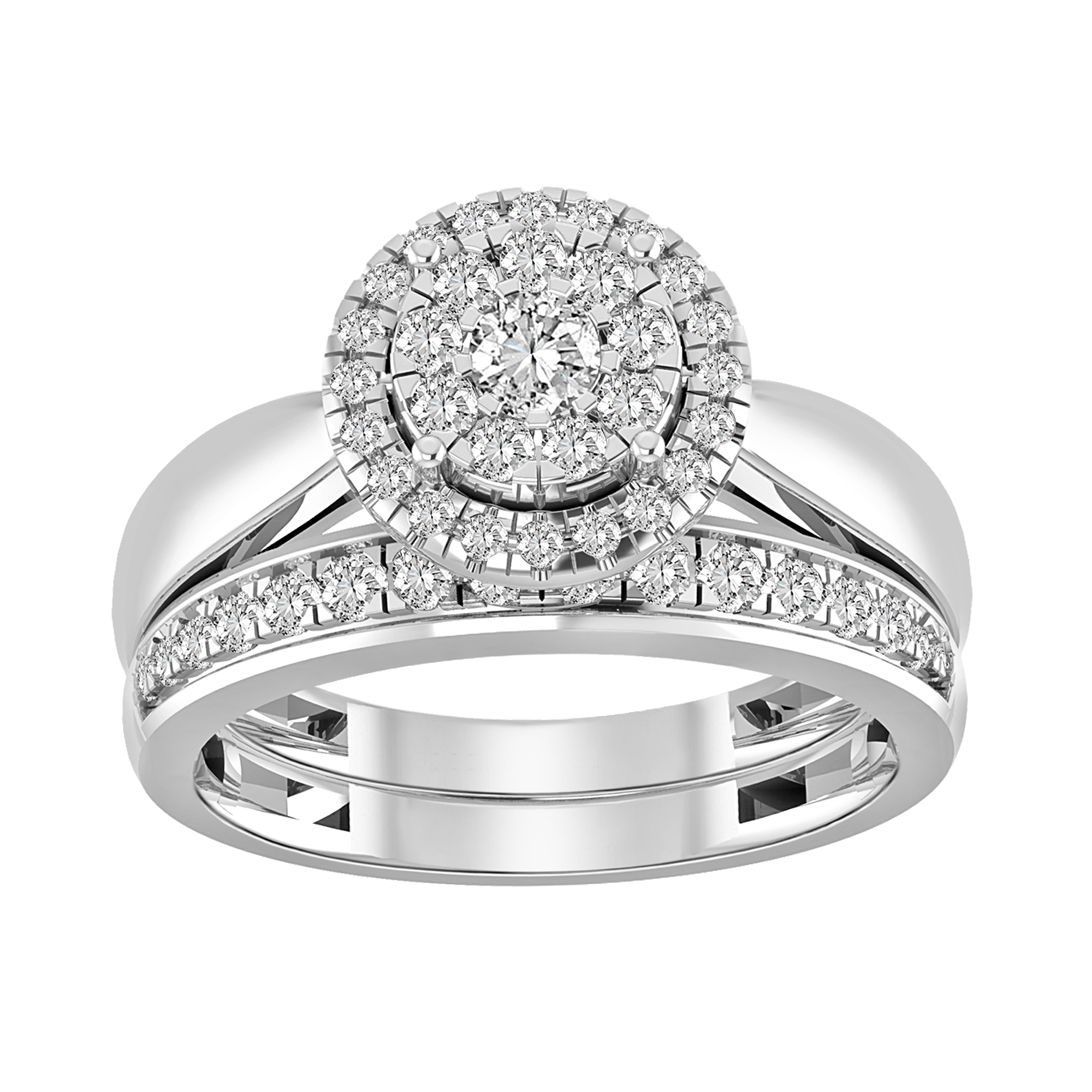 LADIES BRIDAL SET 0.75CT ROUND DIAMOND 14K WHITE GOLD