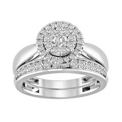 LADIES BRIDAL SET 0.75CT ROUND DIAMOND 14K WHITE GOLD