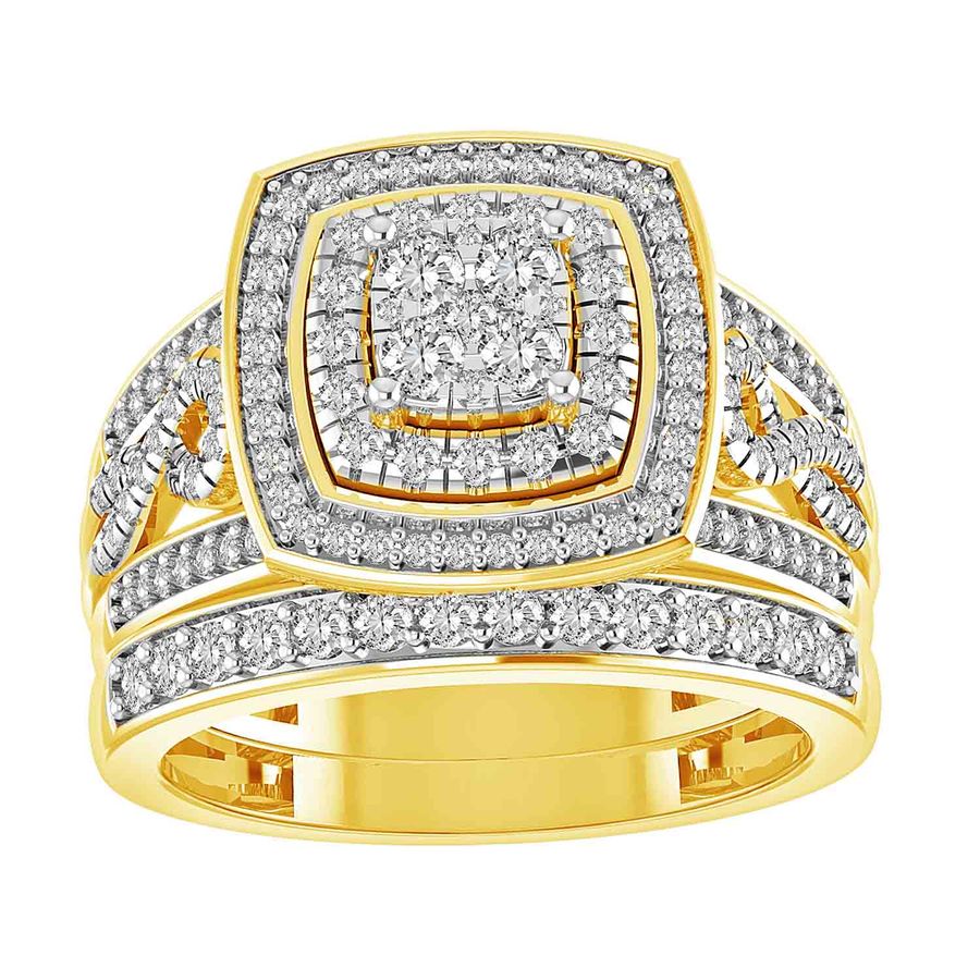 LADIES BRIDAL SET 1.00CT ROUND DIAMOND 14K YELLOW GOLD