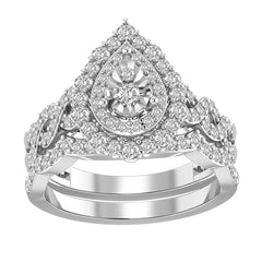 LADIES BRIDAL SET 1.00CT ROUND DIAMOND 14K WHITE GOLD