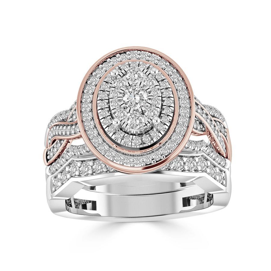 LADIES BRIDAL SET 1.00CT ROUND DIAMOND 14K WHITE/ROSE GOLD