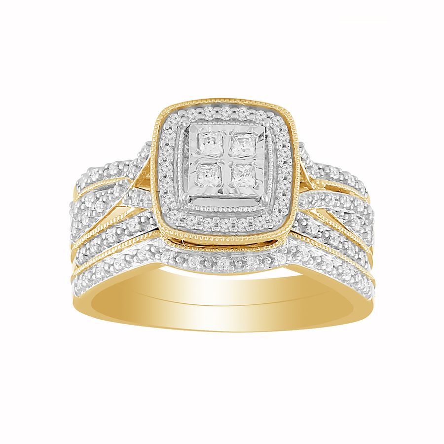 LADIES BIRDAL RING 0.33CT ROUND/PRINCESS DIAMOND 10K YELLOW GOLD