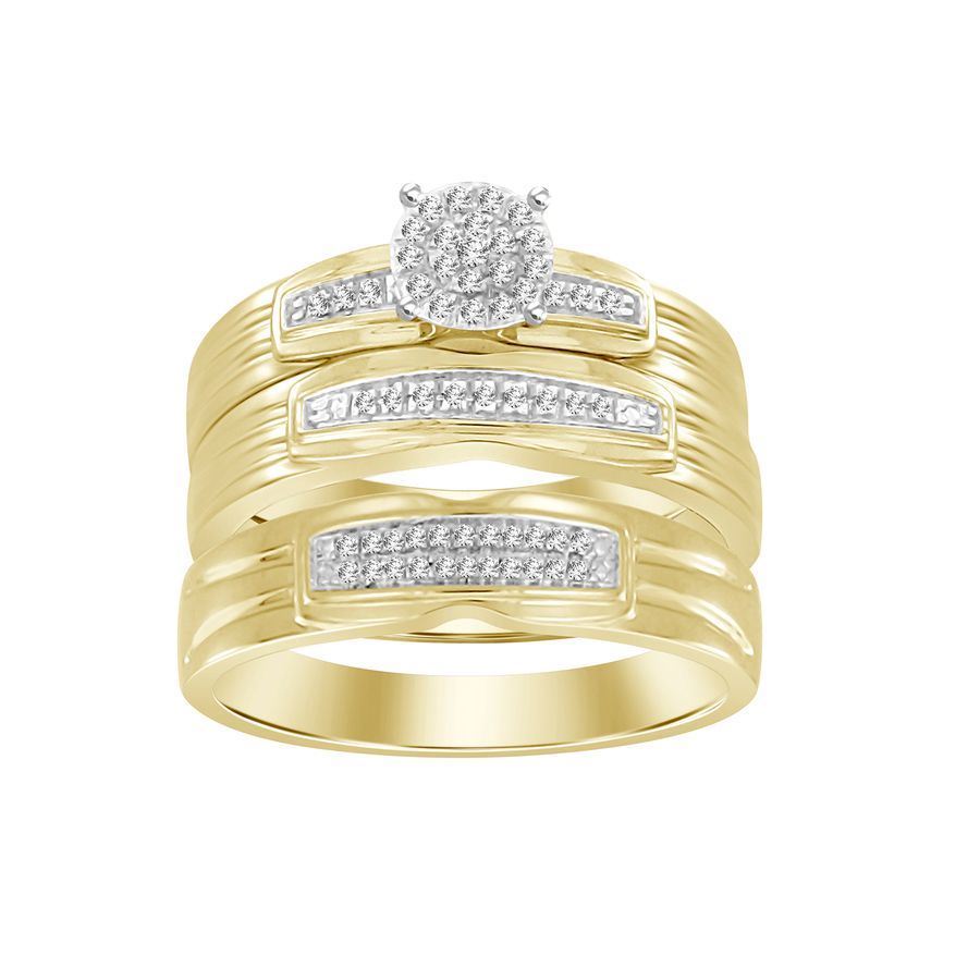 LADIES TRIOS SET 0.13CT ROUND DIAMOND 10K YELLOW GOLD