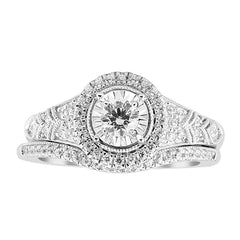 LADIES BRIDAL SET 0.50CT ROUND DIAMOND 14K WHITE GOLD