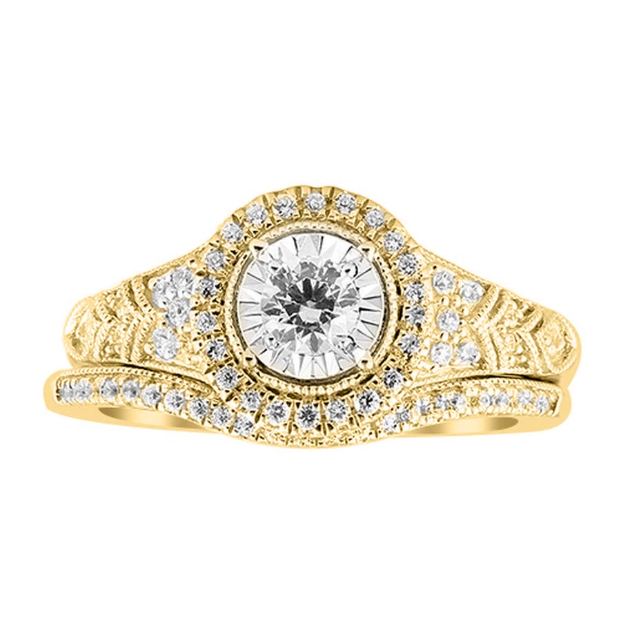 LADIES BRIDAL SET 0.50CT ROUND DIAMOND 14K YELLOW GOLD