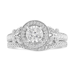 LADIES BRIDAL SET 0.50CT ROUND DIAMOND 14K WHITE GOLD