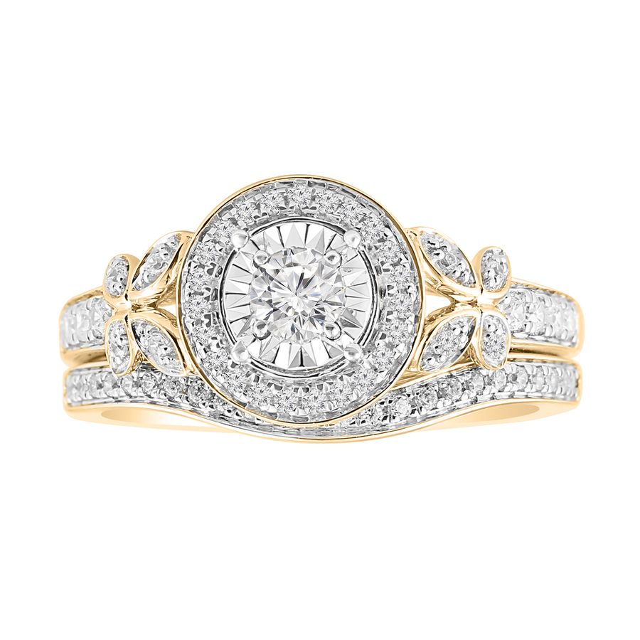 LADIES BRIDAL SET 0.50CT ROUND DIAMOND 14K YELLOW GOLD