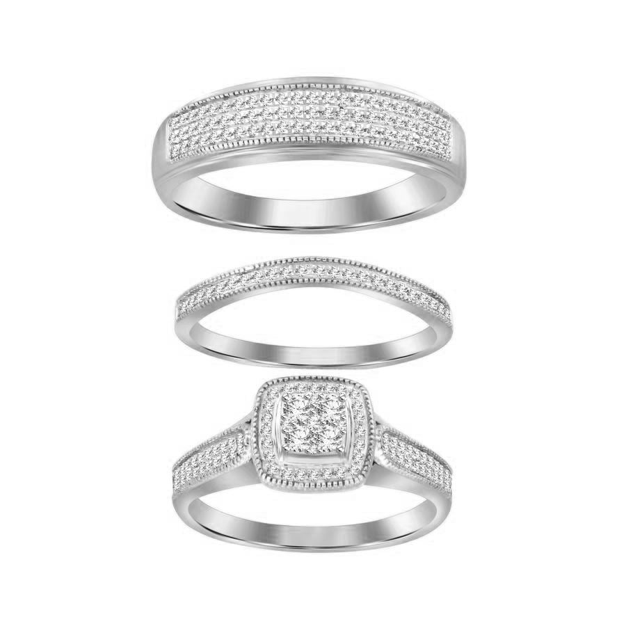 LADIES TRIOS SET 0.50CT ROUND DIAMOND 10K WHITE GOLD