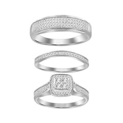 LADIES TRIOS SET 0.50CT ROUND DIAMOND 10K WHITE GOLD