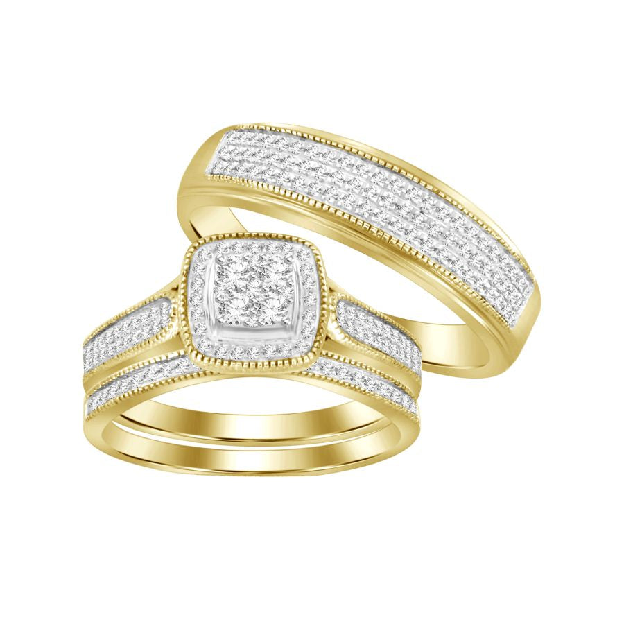 LADIES TRIOS SET 0.50CT ROUND DIAMOND 10K YELLOW GOLD