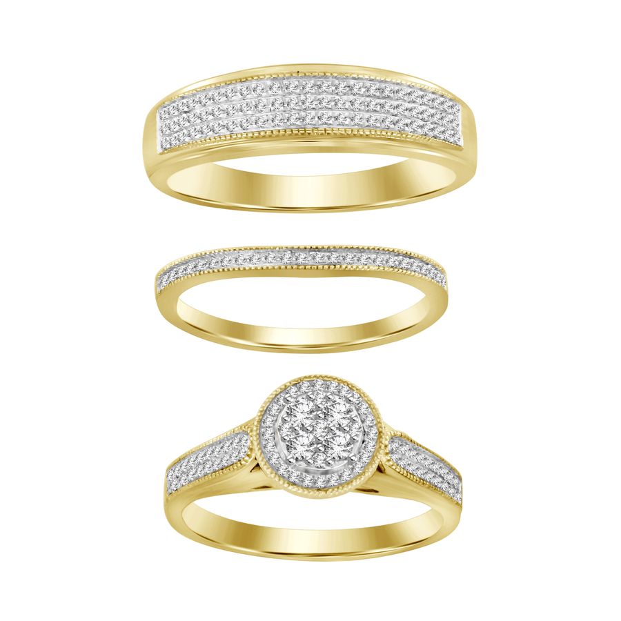 LADIES TRIOS SET 0.50CT ROUND DIAMOND 10K WHITE GOLD