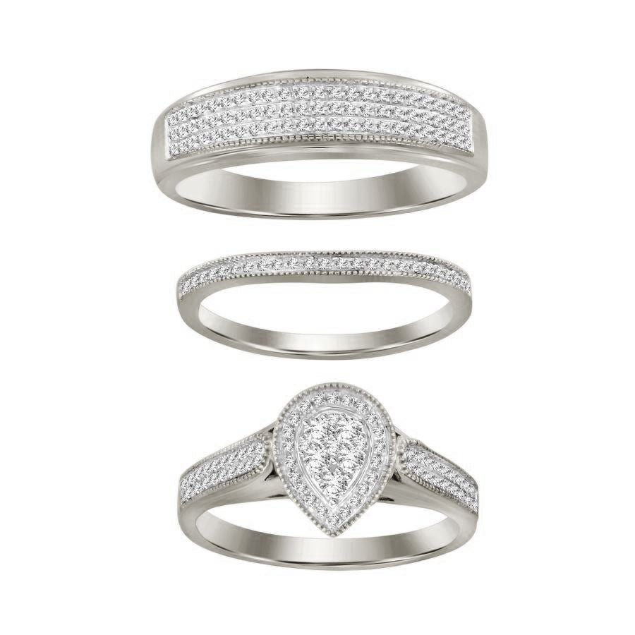 LADIES TRIOS SET 0.50CT ROUND DIAMOND 10K WHITE GOLD