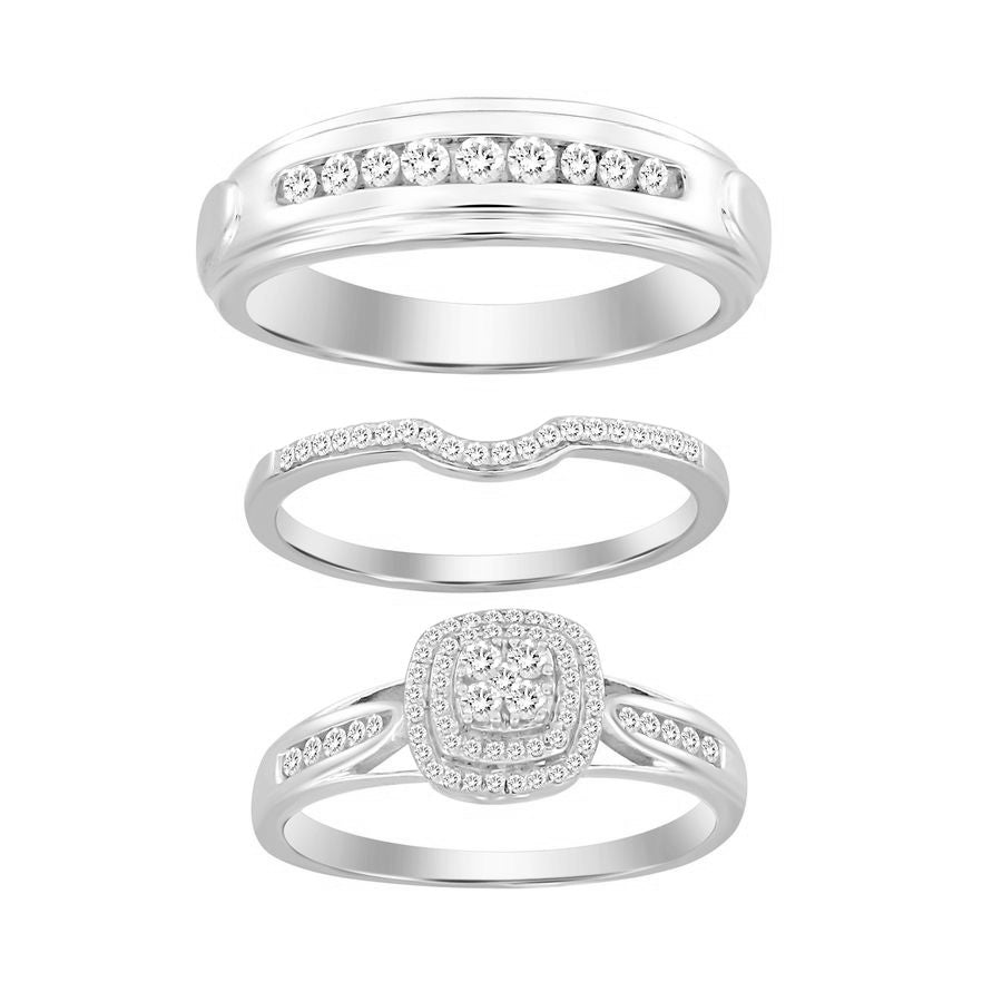 LADIES TRIOS SET 0.50CT ROUND DIAMOND 10K WHITE GOLD