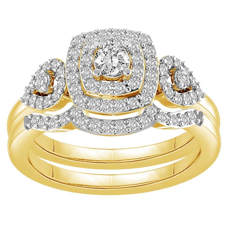 LADIES BRIDAL SET 0.75CT ROUND DIAMOND 14K YELLOW GOLD