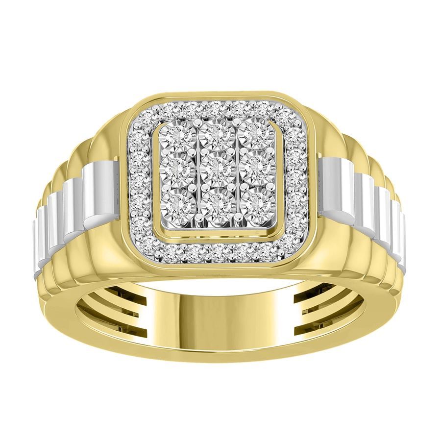 MEN'S RING 0.50CT ROUND DIAMOND 10K WHITE/YELLOW GOLD