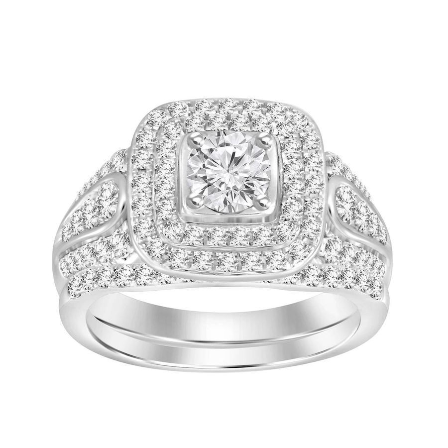 LADIES BRIDAL SET 1.00CT ROUND DIAMOND 14K WHITE GOLD (CENTER STONE 0.20CT ROUND DIAMOND)