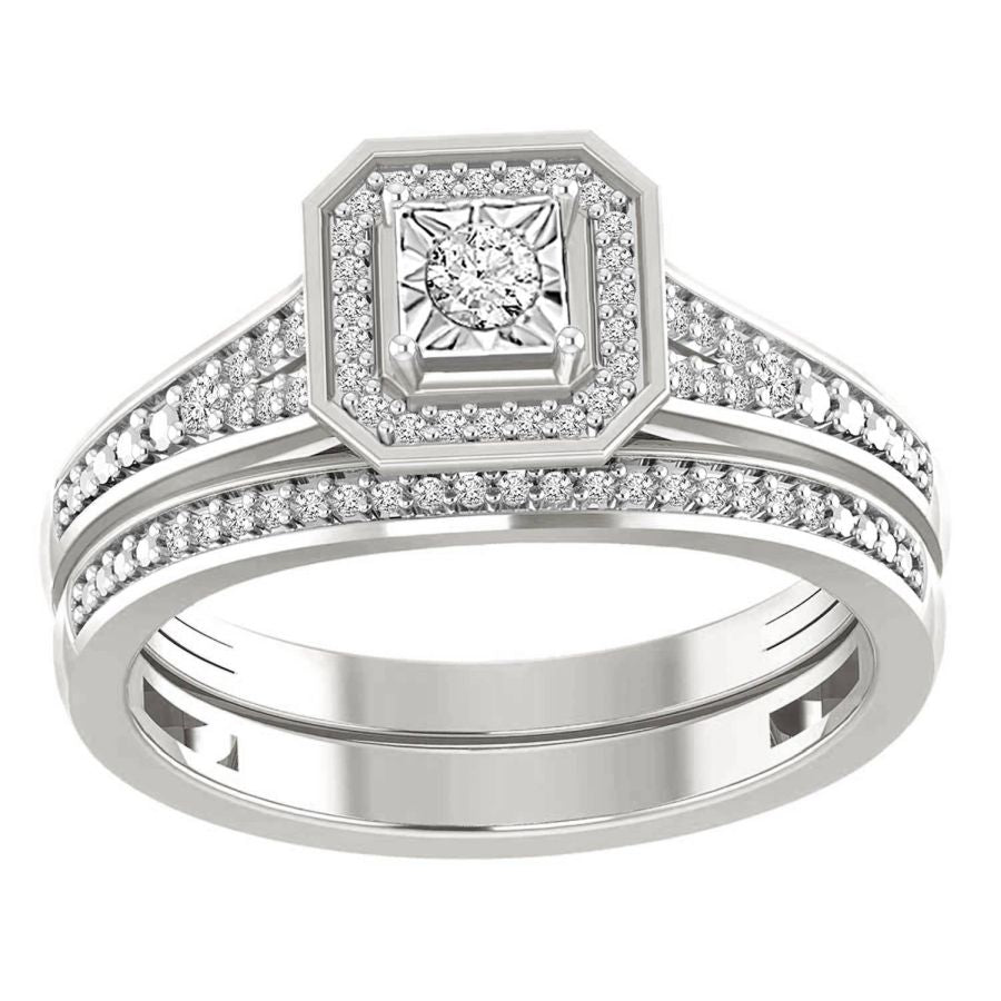 LADIES BRIDAL SET 0.25CT ROUND DIAMOND 10K WHITE GOLD