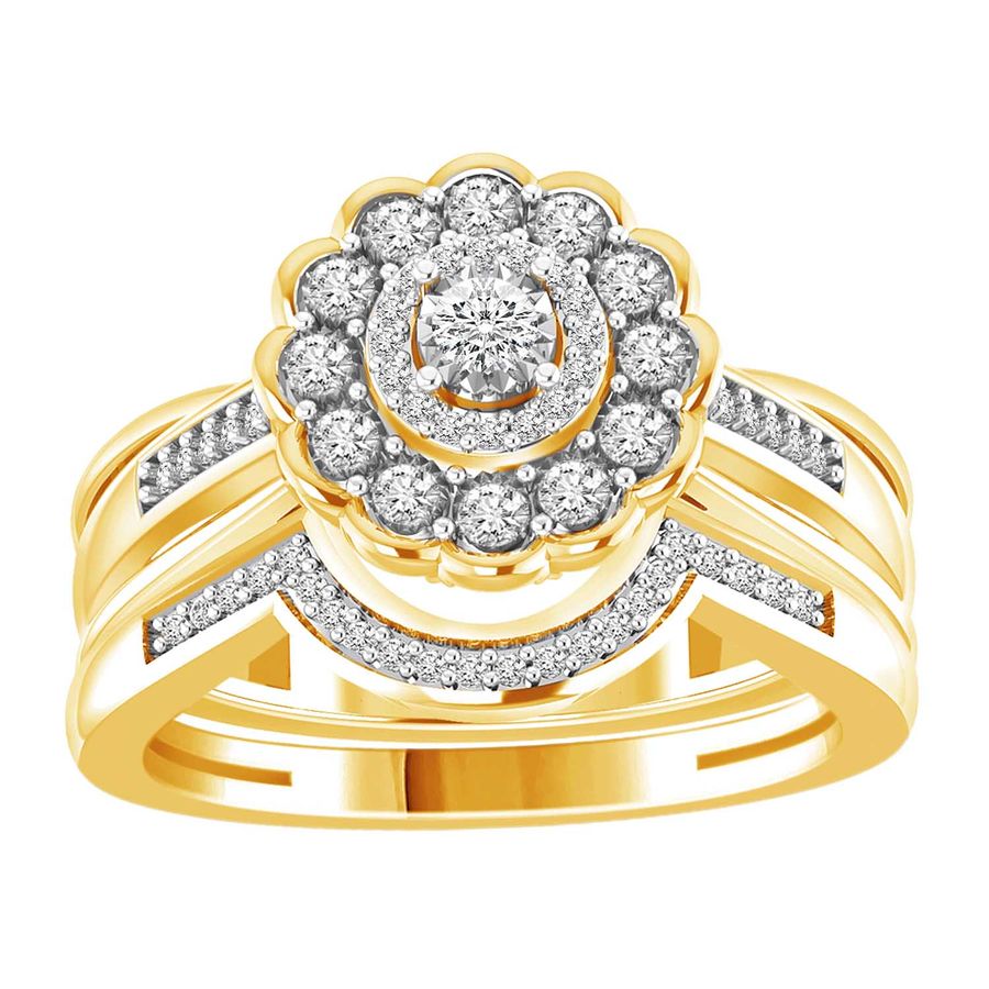 LADIES BRIDAL SET 0.33CT ROUND DIAMOND 10K YELLOW GOLD