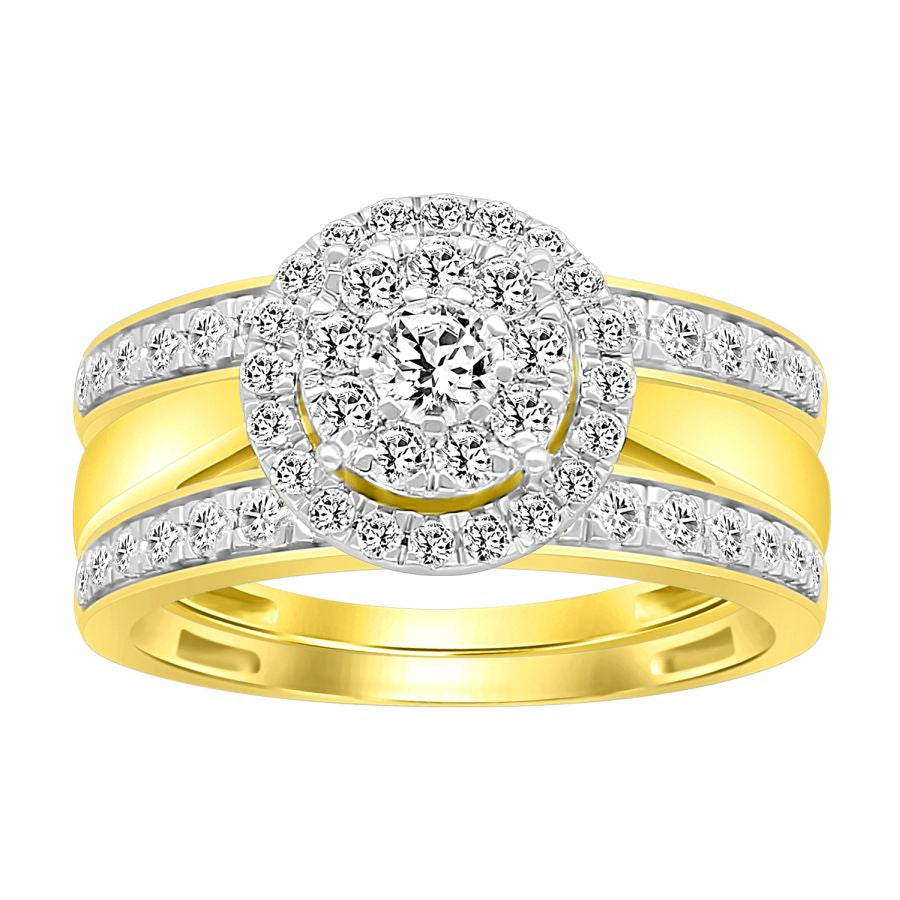 LADIES BRIDAL SET WITH 2 BAND 1.00CT ROUND DIAMOND 14K YELLOW GOLD