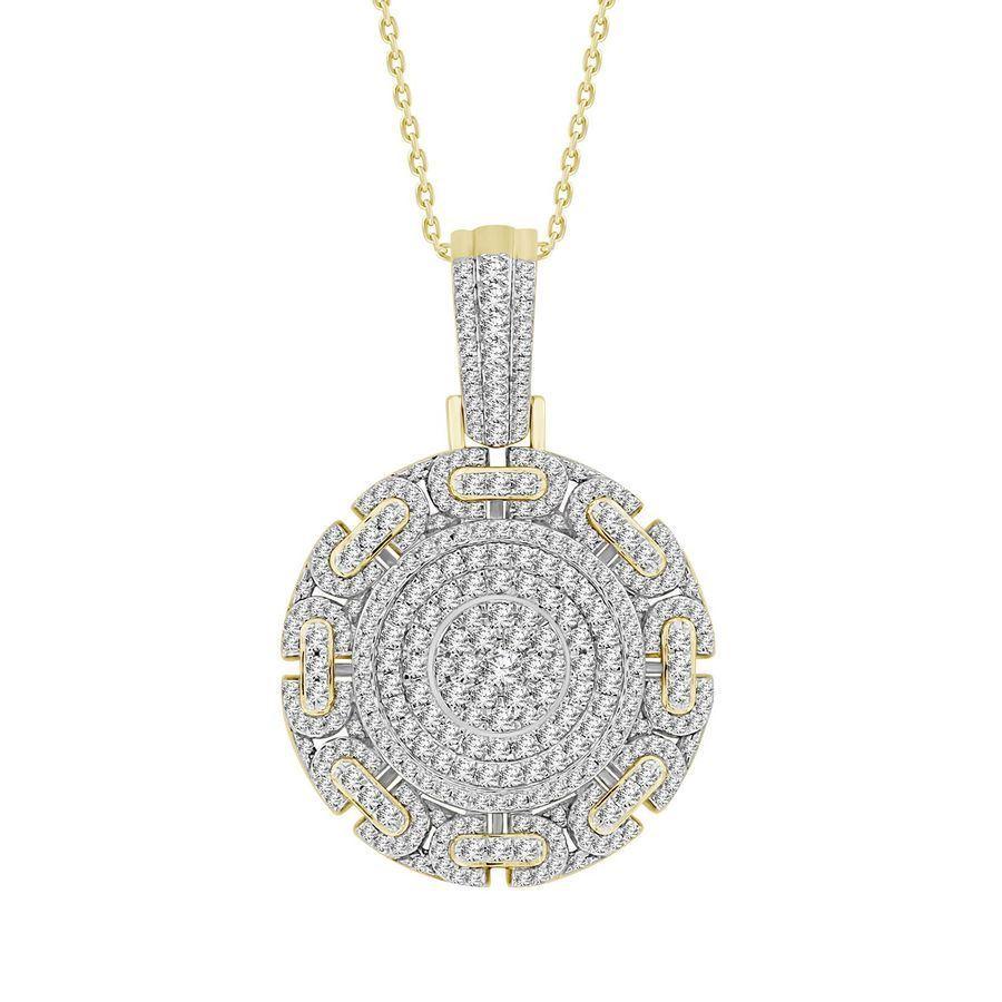 MEN'S PENDANT 3.15CT ROUND DIAMOND 14K YELLOW GOLD