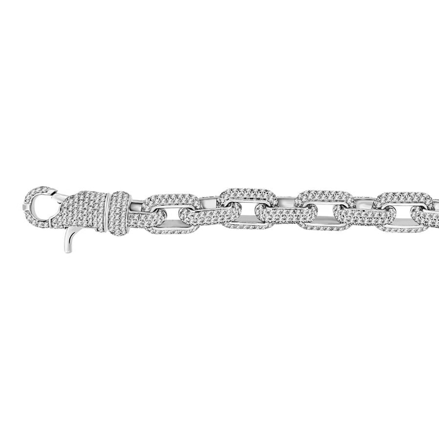 MEN'S BRACELET 10.85CT ROUND DIAMOND 10K WHITE GOLD