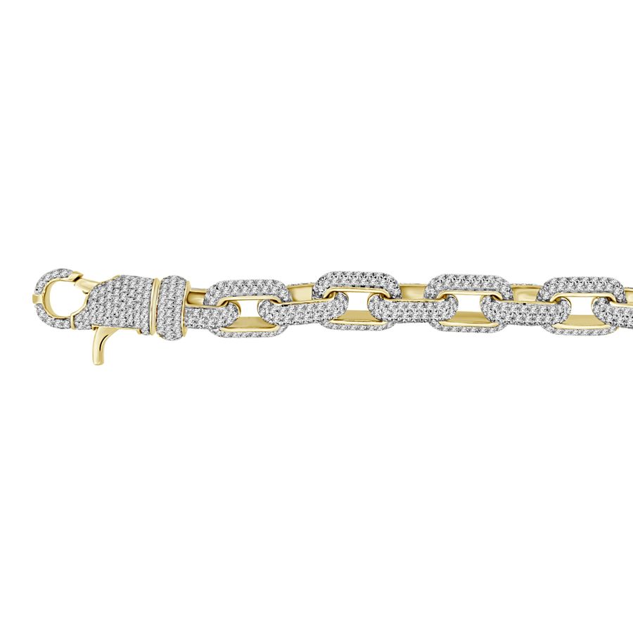 MEN'S BRACELET 10.85CT ROUND DIAMOND 10K YELLOW GOLD