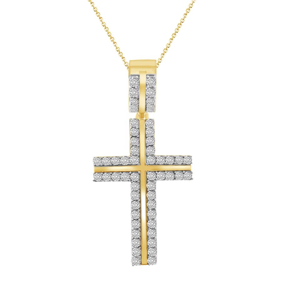 MEN'S CROSS PENDANT 1.00CT ROUND DIAMOND 10K YELLOW GOLD