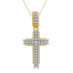 MEN'S CROSS PENDANT 1.00CT ROUND DIAMOND 10K YELLOW GOLD