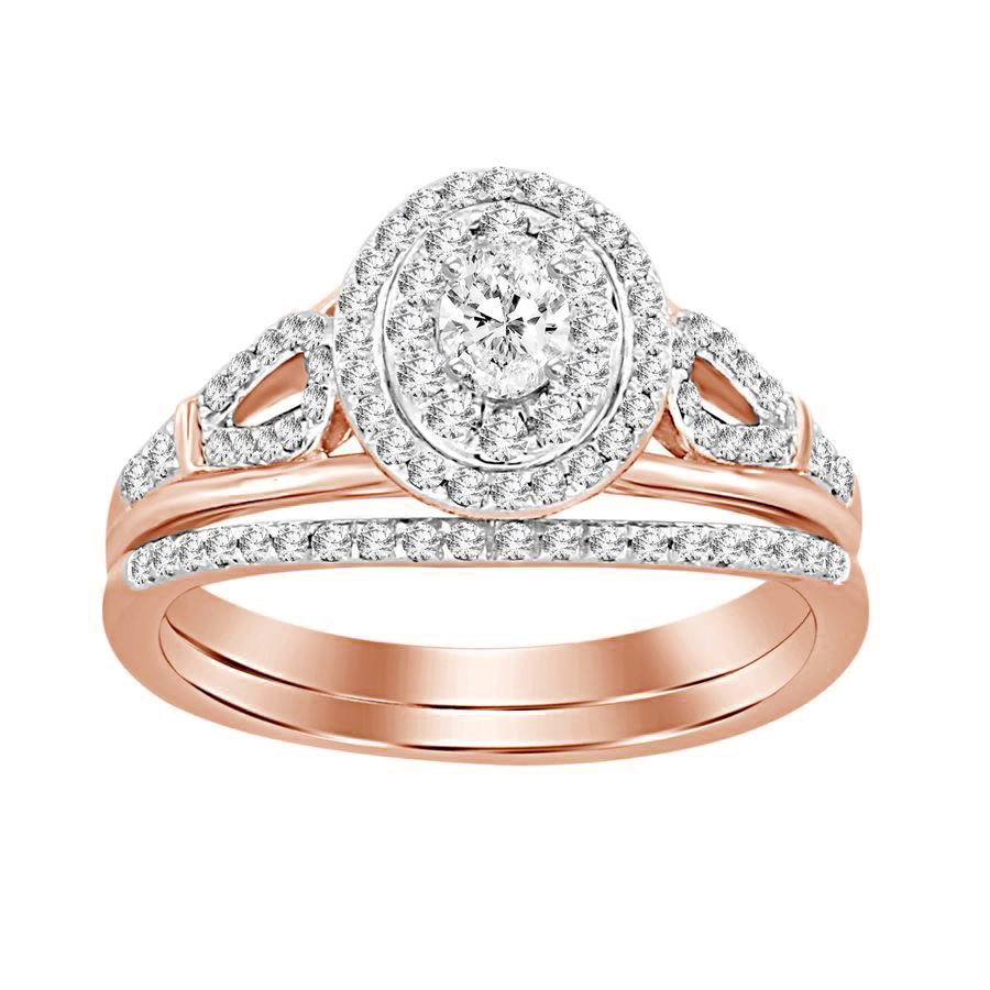 LADIES BRIDAL SET 0.50CT ROUND/OVAL  DIAMOND 14K ROSE GOLD