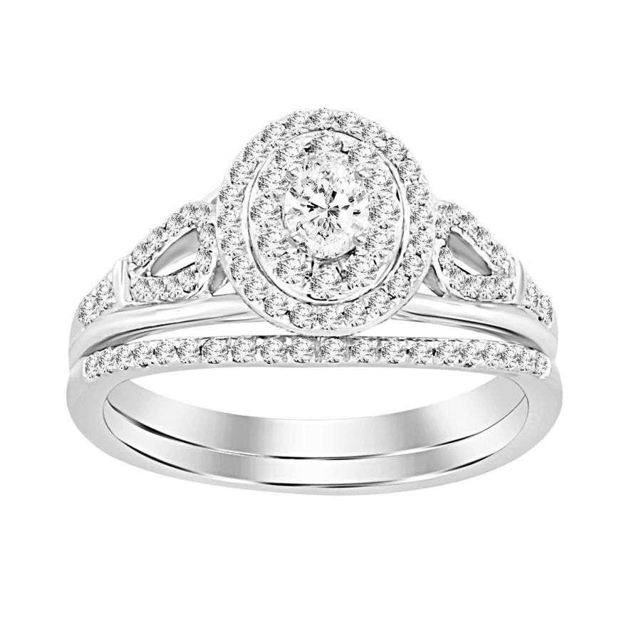 LADIES BRIDAL SET 0.50CT ROUND/OVAL DIAMOND 14K WHITE GOLD