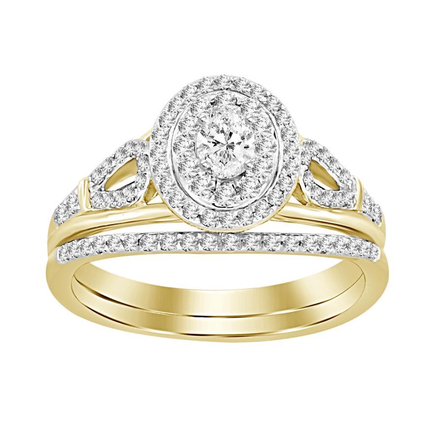 LADIES BRIDAL SET 0.50CT ROUND/OVAL DIAMOND 14K YELLOW GOLD