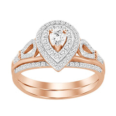 LADIES BRIDAL SET 0.50CT ROUND/PEAR DIAMOND 14K ROSE GOLD (CENTER STONE 0.10CT PEAR DIAMOND)