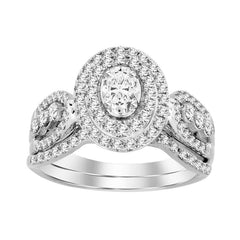 LADIES BRIDAL SET 1.00CT ROUND/OVAL  DIAMOND 14K WHITE GOLD