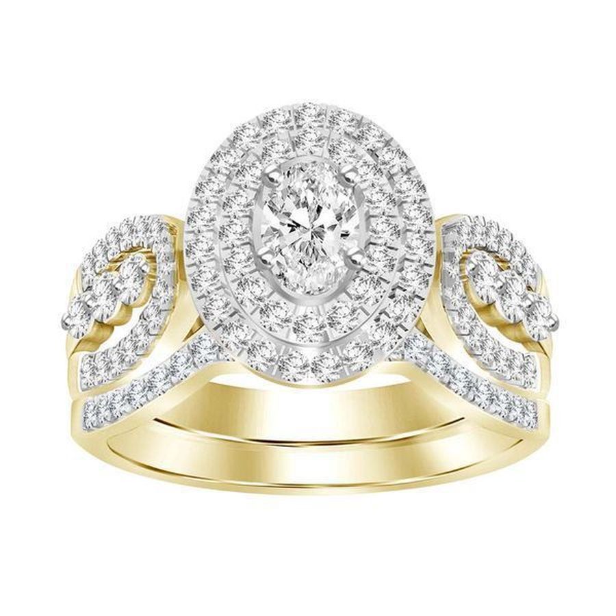 LADIES BRIDAL SET 1.00CT ROUND/OVAL  DIAMOND 14K YELLOW GOLD