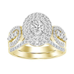 LADIES BRIDAL SET 1.00CT ROUND/OVAL  DIAMOND 14K YELLOW GOLD