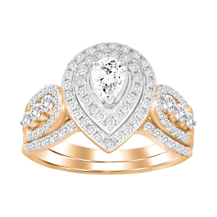 LADIES BRIDAL SET 1.00CT ROUND/PEAR DIAMOND 14K ROSE GOLD