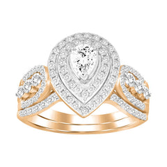 LADIES BRIDAL SET 1.00CT ROUND/PEAR DIAMOND 14K ROSE GOLD