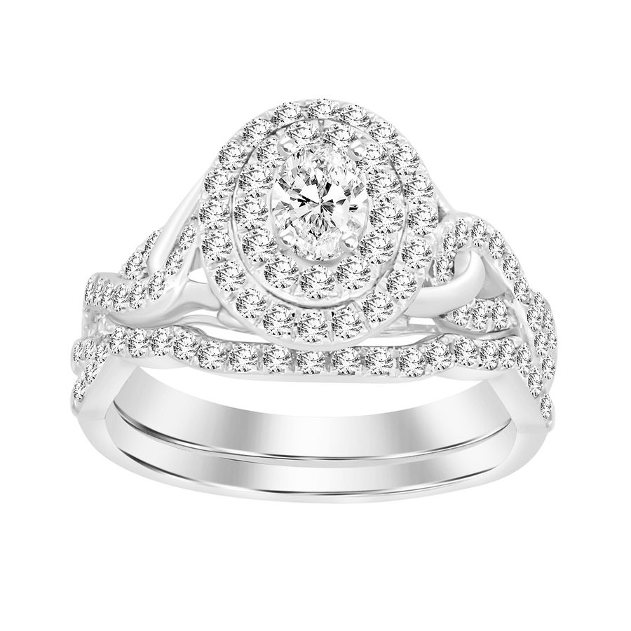 LADIES BRIDAL SET 0.75CT ROUND/OVAL  DIAMOND 14K WHITE GOLD