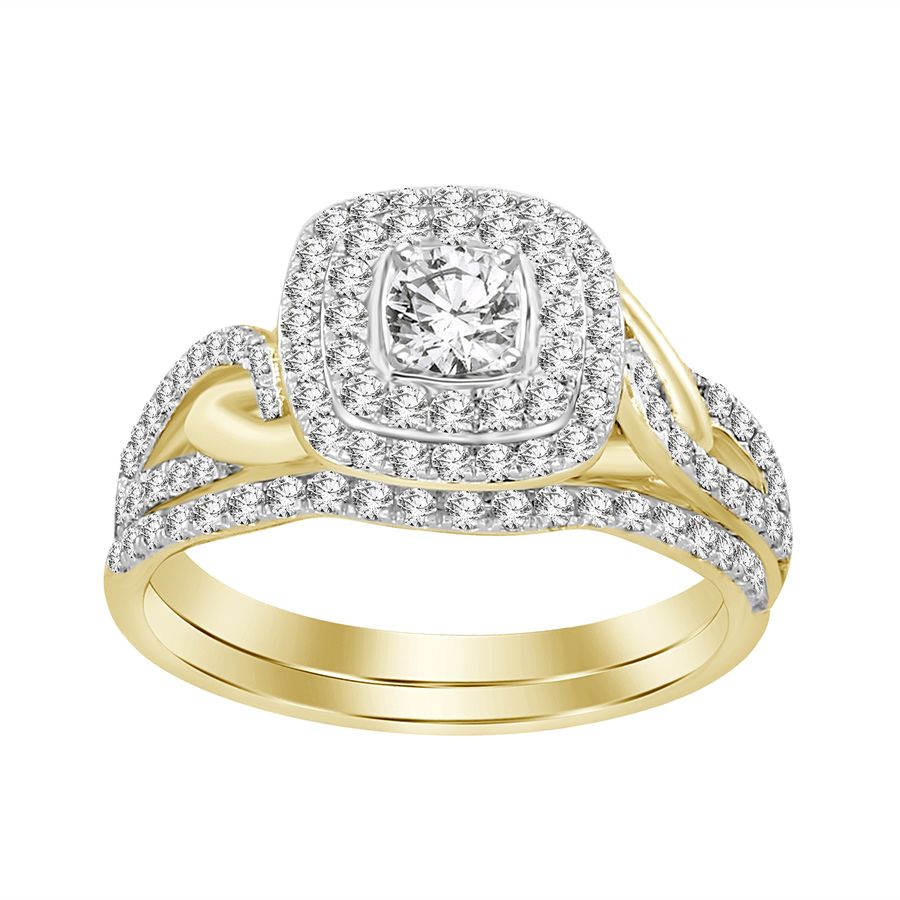 LADIES BRIDAL SET 0.75CT ROUND DIAMOND 14K YELLOW GOLD (CENTER STONE 0.10CT ROUND DIAMOND)