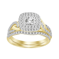 LADIES BRIDAL SET 0.75CT ROUND DIAMOND 14K YELLOW GOLD (CENTER STONE 0.10CT ROUND DIAMOND)