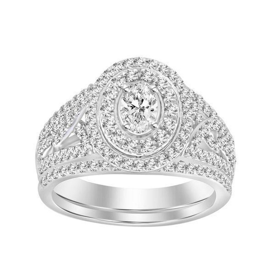 LADIES BRIDAL SET 1.00CT ROUND/OVAL  DIAMOND 14K WHITE GOLD