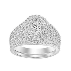 LADIES BRIDAL SET 1.00CT ROUND/OVAL  DIAMOND 14K WHITE GOLD