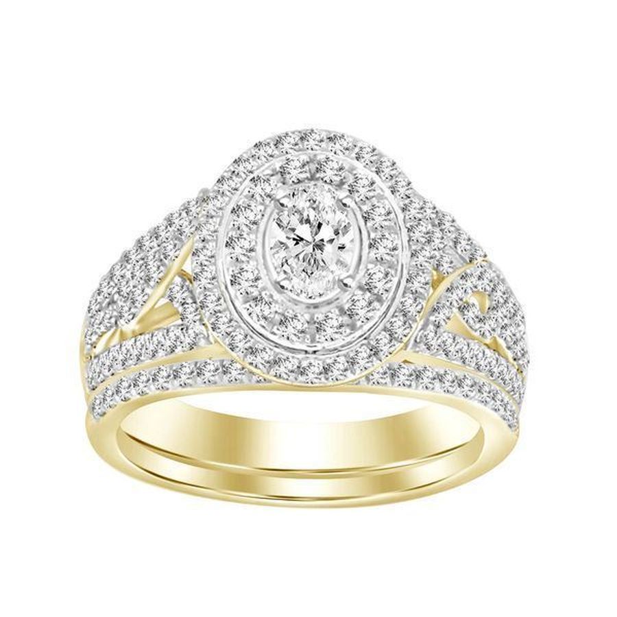 LADIES BRIDAL SET 1.00CT ROUND/OVAL  DIAMOND 14K YELLOW GOLD