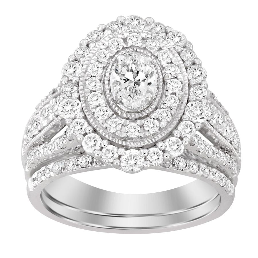 LADIES BRIDAL SET 2.00CT ROUND/OVAL  DIAMOND 14K WHITE GOLD