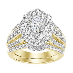 LADIES BRIDAL SET 2.00CT ROUND/OVAL  DIAMOND 14K YELLOW GOLD (CENTER STONE 0.40CT OVAL DIAMOND)